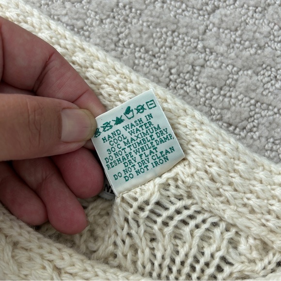 Aran Crafts Sweater Women XL Chunky Cable Knit Merino Wool Pockets Natural White - Picture 8 of 8